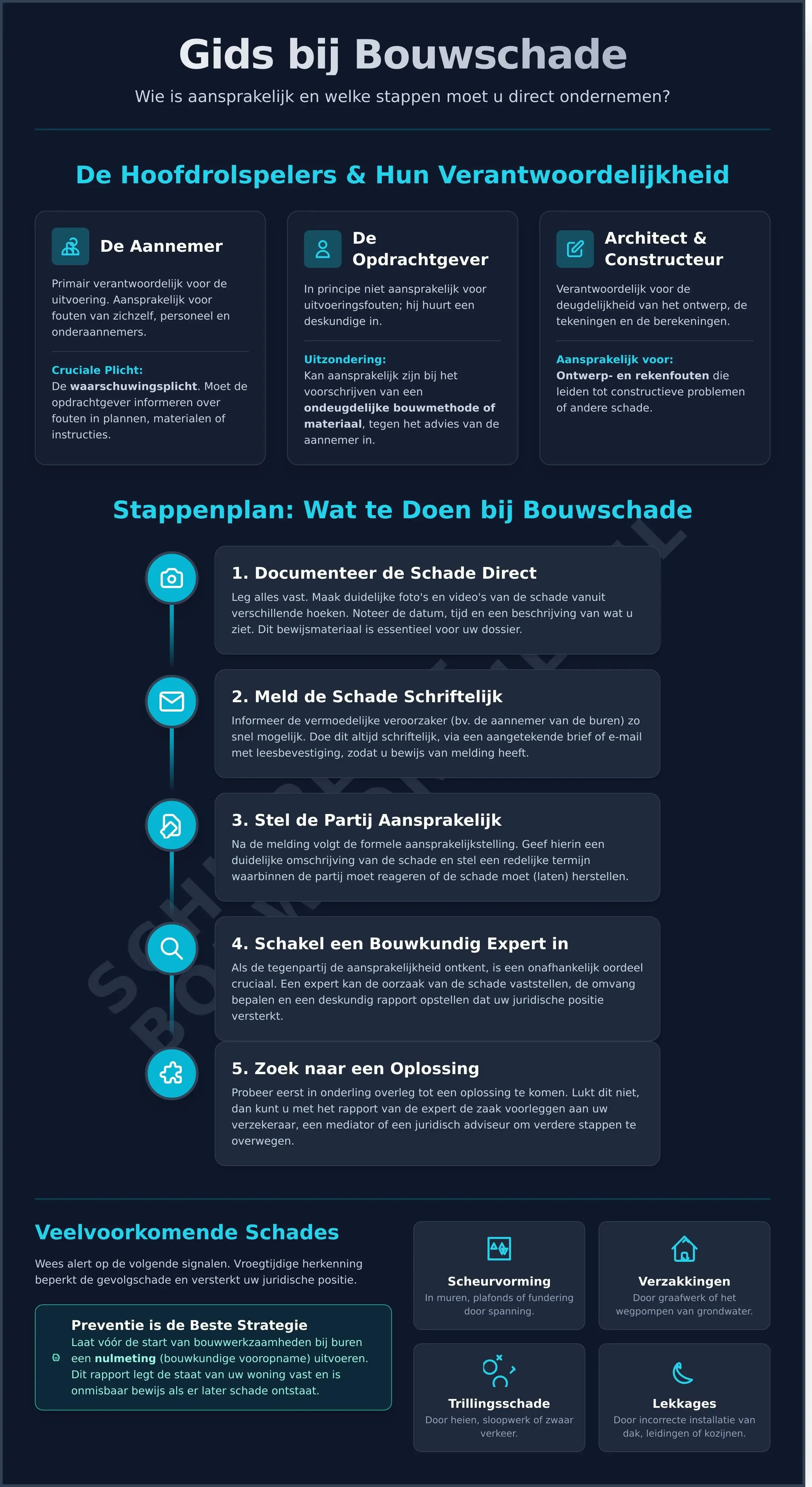 Aansprakelijkheid en Schade in de Bouw: Uw Complete Gids - Infographic