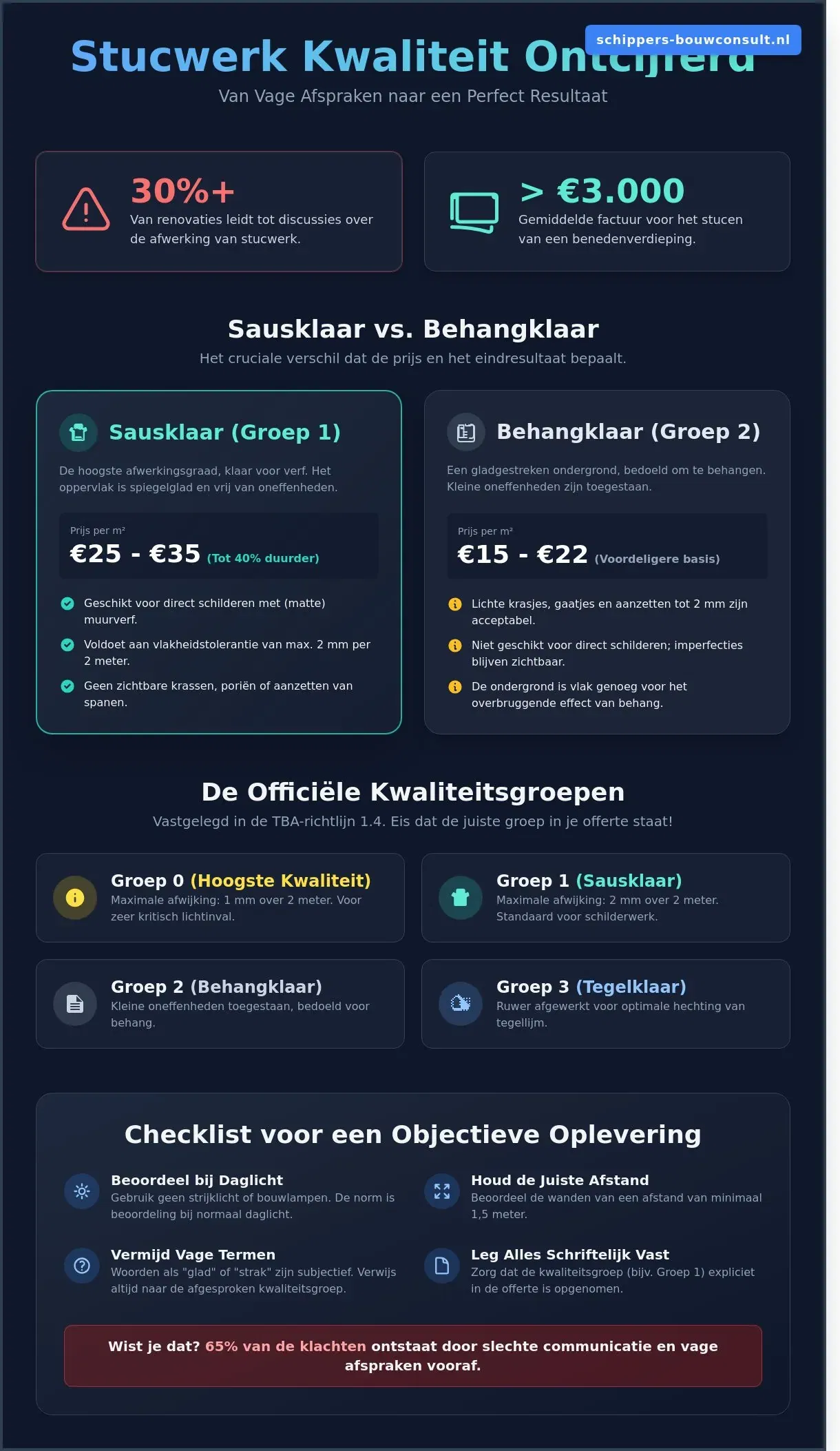 Eisen aan stucwerk: Alles over kwaliteitsnormen en beoordelingscriteria (2026)