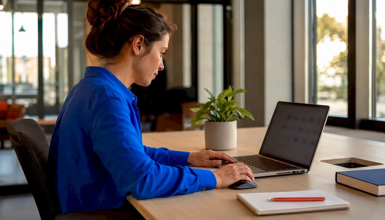 Iemand is bezig NHG-bestanden digitaal te ordenen op zijn laptop.