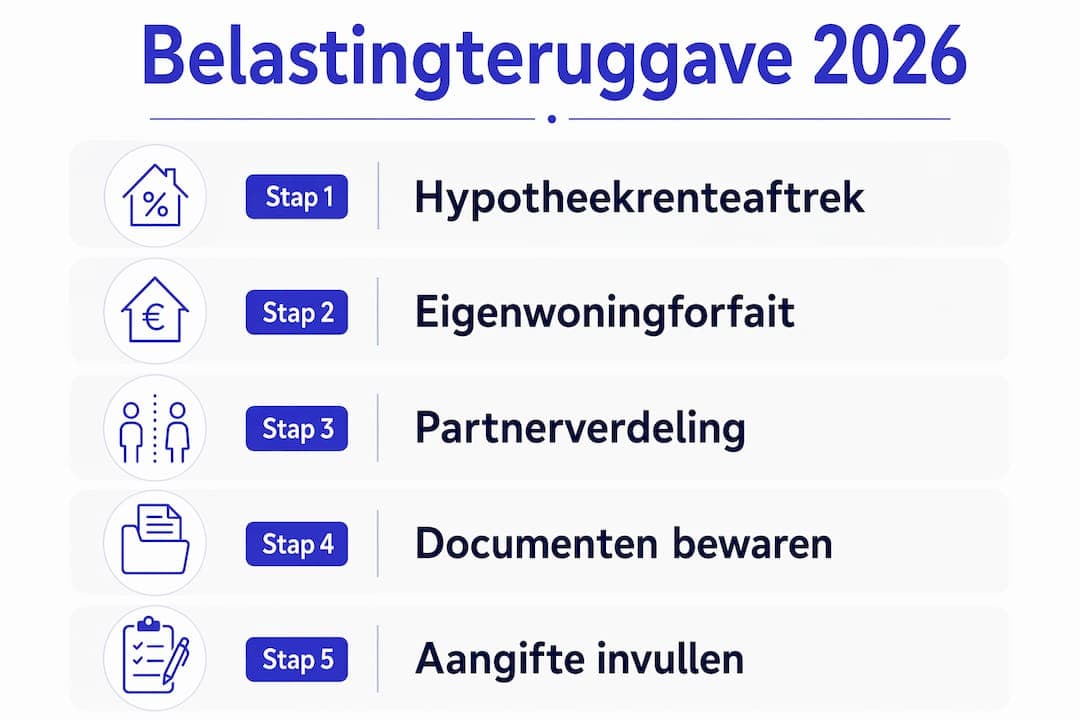 Overzichtelijke infographic: stap voor stap je belastingteruggave regelen na aankoop van een huis