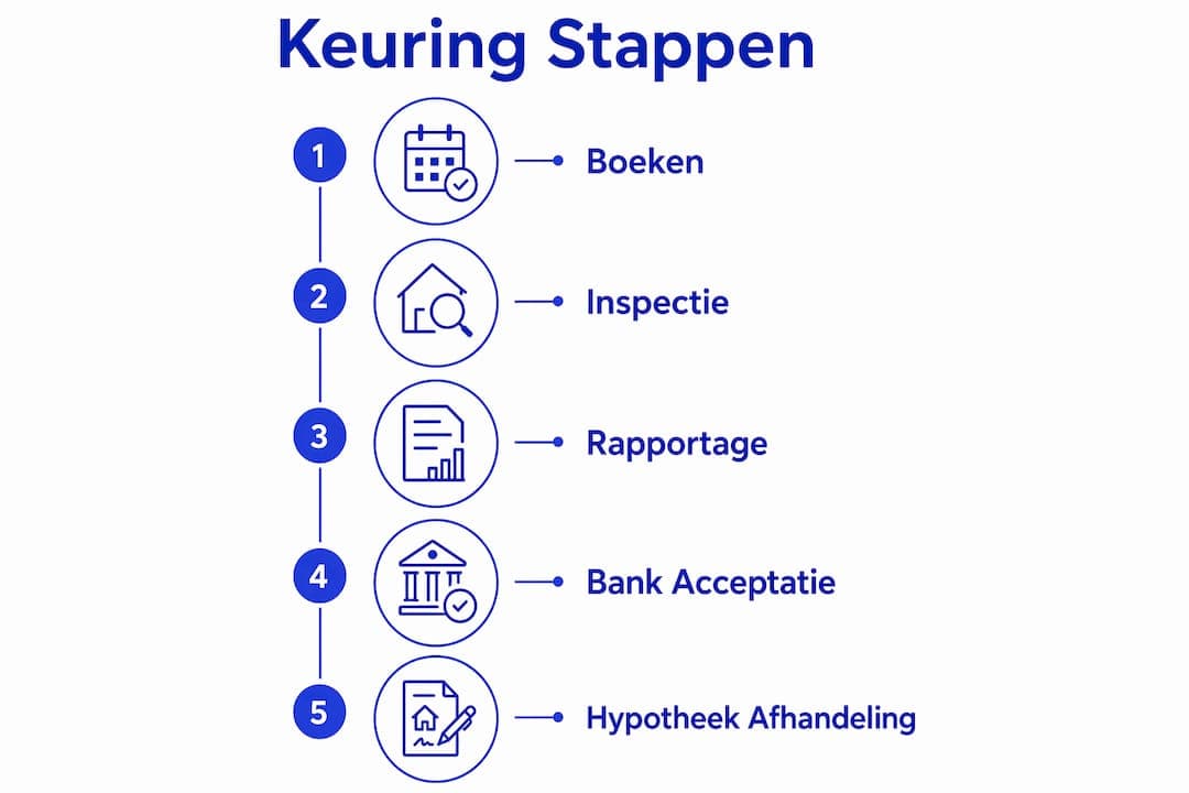 Infographic met de stappen van een bouwkundige keuring