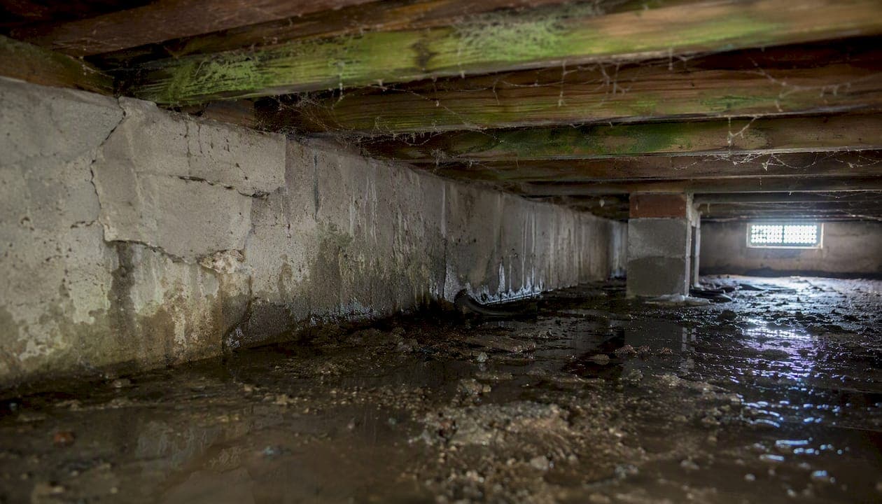 Water dat blijft staan en schimmelvorming in de kruipruimte