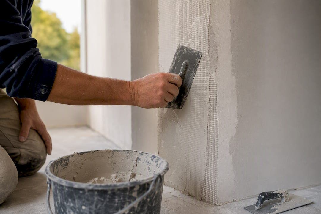 Met de hand wapeninggaas in het stucwerk verwerken