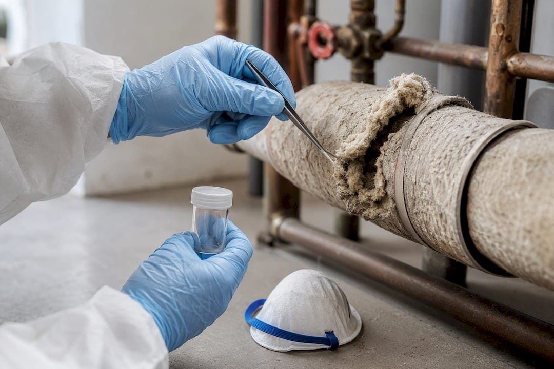 Expert neemt materiaalmonster voor asbestanalyse