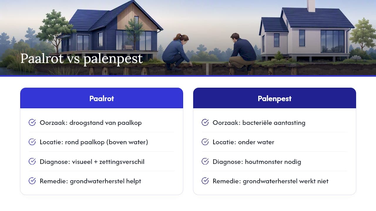 Wat is paalrot en hoe verschilt dit van palenpest? — overview diagram
