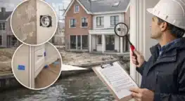 Een bouwkundige die restpunten signaleert bij een vooroplevering van een neiwubouw woning